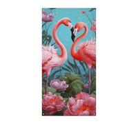 Flamingo Love Flowers Couverture de porte Bannière Fournitures de décoration de fête Porche Bannière à suspendre Bannières de fête pour vacances, anniversaire, jardin, pelouse
