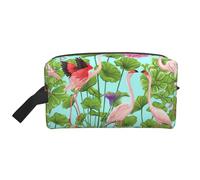 Flamingo Love Flowers Print Sac de rangement - Grande trousse de maquillage de voyage, organisateur portable pour articles de toilette, accessoires, blanc, Taille unique