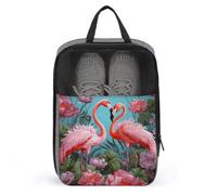 Flamingo Love Flowers Sac à chaussures de voyage résistant à l'eau Pochette à chaussures avec fermeture éclair Sac à poussière, gris, taille unique, moderne, gris, Taille unique, Moderne
