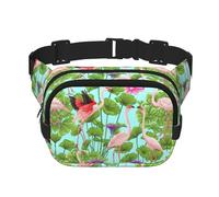 Flamingo Love Flowers Sac banane carré double couche réglable Mini ceinture Sac d'exercice Course Voyage Randonnée, noir, One Size