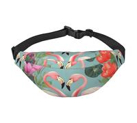 Flamingo Love Flowers Sac banane pour homme et femme Sac banane partout Sac banane portefeuille avec sangle réglable Sac de poitrine décontracté pour randonnée en plein air Cyclisme Noir Taille
