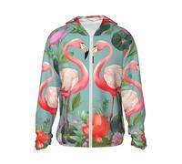 Flamingo Love Flowers Sweat à capuche unisexe avec protection solaire UPF 50+ à manches longues, noir, L-4XL