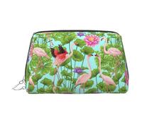 Flamingo Love Flowers Trousse à cosmétiques en cuir PVC pour femme Grand sac à cosmétiques de voyage