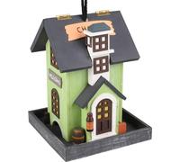 Flamingo mangeoire pour Oiseaux Hodra - silo Suspendu en Bois Naturel Vert Clair - Toit ouvrant - 18x18x23cm