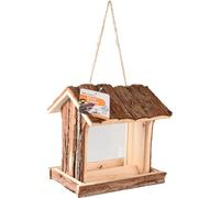 Flamingo mangeoire pour Oiseaux Jarno - silo Suspendu en Bois foncé - Design Rustique - 21x17x21cm