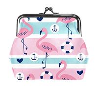 Flamingo Nautical Stripe Portefeuilles en Cuir PU pour Femmes Mini Boucle Porte-Monnaie pour Filles