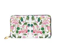 Flamingo Oiseau Rond Feuilles Imprimé Téléphone Portable Carte de Crédit Argent Portefeuille Portefeuille en Cuir Femmes Carte Portefeuille Poche Fermeture à glissière, Noir, Taille Unique, Noir/blanc