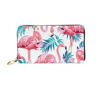 Flamingo oiseau vert plante feuille imprimé téléphone portable carte de crédit argent portefeuille cuir femme carte portefeuille poche fermeture éclair, noir, taille unique, Noir/blanc, One Size