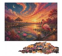 Flamingo on A Boardwalk at Sunset Puzzle en Bois 500 pièces, Cadeau Loisir | Idée cadeau de Noël pour adulte avec moment puzzle seul ou à plusieurs sur plusieurs sessions.