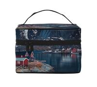 Flamingo on Beach Prints Trousse de maquillage de voyage Flip Portable Trousse de toilette avec poignée pour femme Voyage et usage quotidien, îles Norvège, taille unique, trousse de maquillage