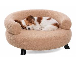 FLAMINGO Panier Chien - Panier Chat - canape Chien - Dudo - Sofa - Ronde - Beige - 62x62x28 cm - Textile et Bois - pour Petits Chiens et Chats - Pieds en Bois