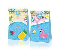 Flamingo Party Paper Bags 12 Pack Hawaii Theme Goodie Bags Summer Pool Party Sacs Ananas Paper Treat Sac avec autocollants Luau Party Candy Cookie Bag Décorations d'anniversaire