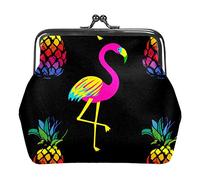 Flamingo Pine Noir Portefeuilles en Cuir PU pour Femmes Mini Boucle Porte-Monnaie pour Filles