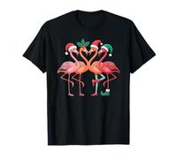 Flamingo Quartet in Santa Hats and Mistletoe T-Shirt