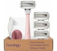 Flamingo Rasoirs 5 lames femme - 1 manche rasoir + 4 recharges 5 lames + 1 support douche - Rose