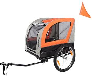 Flamingo Remorque de vélo Jonene Gris/Orange - 77,5x58x67cm - avec bac synthétique, Roues Larges et 2 Ressorts réglables - 2 coupleurs de vélo et système de Fixation avec Fermeture de sécurité