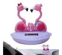 Flamingo Rose Solaire - 4.7" Ornement Balancement Automatique, Figurine Couple à Tête Branlante Tableau de Bord | Déco Saint-Valentin avec Bureau Maison, Cadeau Anti-stress envers Famille, Plasti