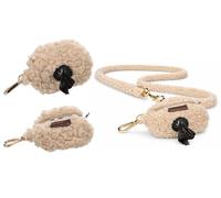 Flamingo Sac à crottes Chien - Pookie Beige - Pochette en Polaire élégante - Fermeture éclair & Mousqueton doré - Accessoire Pratique et stylé