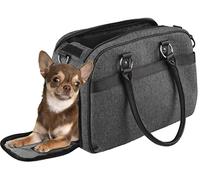 Flamingo Sac de Transport Chat - Chien Justine Gris foncé - 44×23×32 cm - Textile + Mousse - Ouvertures AV & Haut - Fond Amovible - Ventilation Enroulable - Pieds - bandoulière - Poche