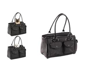 Flamingo Sac de Transport Chat - Chien Laura Gris - 45×25×27 cm - Textile - Ouverture Dessus - Fond Amovible - Ventilation Enroulable - Pieds - 3 Poches magnétiques - Sangle sécurité