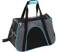 Flamingo Sac de Transport Chat - Chien Leona Gris - 44×24×29 cm - Polyester + Mousse - Fond Amovible (Housse) - Sangle sécurité - Bandes réfléchissantes - poignées & bandoulière