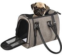 Flamingo Sac de Transport Chat - Chien Tatjana Brun - 37×24×31 cm - Textile + Mousse - Ouvertures AV/Haut/arrière - Fond Amovible - Ventilation - Pieds - bandoulière - Sangle sécurité