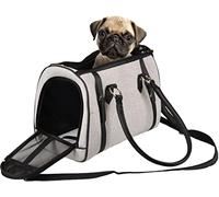 Flamingo Sac de Transport Chat - Chien Tatjana Gris Clair - 37×24×31 cm - Textile + Mousse - Ouvertures AV/Haut/arrière - Fond Amovible - Ventilation - Pieds - bandoulière - Sangle sécurité