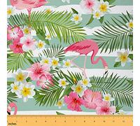 Flamingo softback Tissus au Metre, Tropical Hawaiian Fleurs Outdoor Tissus 276x150cm Tissu décoratif à rayures de feuilles de palmier d'été pour softback, Rose Verte