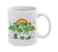 Flamingo St Patrick Day 1 Tasse à café en céramique blanche 325 ml avec poignée ergonomique en C et fond épais en porcelaine pour la maison, le bureau, la cuisine, cadeau fantaisie pour amis