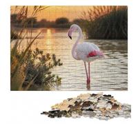 Flamingo Standing in Shallow Water Puzzle en Bois Adulte | Idée cadeau pour le Nouvel An avec activité pour une soirée calme à la maison.