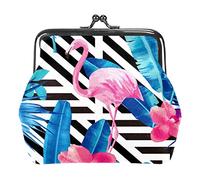 Flamingo Stripe Portefeuilles en Cuir PU pour Femmes Mini Boucle Porte-Monnaie pour Filles