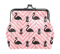Flamingo Stripe Rose Portefeuilles en Cuir PU pour Femmes Mini Boucle Porte-Monnaie pour Filles