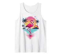 Flamingo Summer Retro Sunset Tropical Beach Palmiers Débardeur