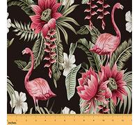 Flamingo Tissu 184x150cm Chaise avec fleur tropicale feuille de palmier extérieur Tissus au Metre, Tissu de Hawaii Tropical Island haute couture et projets de bricolage pour la maison, rose vert