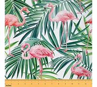 Flamingo Tissu 92x150cm, feuilles de palmier vert tropical Tissus au Metre, plage d'été thème marin Canapé Tissu pour la décoration intérieure, Tissu d'extérieur, rose