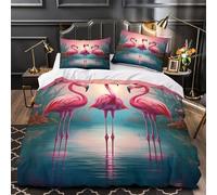 Flamingo Trio Ensemble De Literie 3D Imprimé Microfibre Résistante 3 Pièces Éclair Ultra Douce vibrant Coucher de soleil Housse de Couette Léger Entretien Facile for Filles Ado Super king（260x220cm）