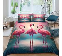 Flamingo Trio Parure de Lit Hypoallergique 3 pièces Imprimé en 3D Respirante Vibrant Coucher de Soleil Art Ensemble De Literie avec 2 Taies d'oreiller Super Douce for Hommes Super King（260x220cm）