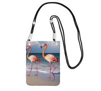 Flamingo Walking on The Beach Sac à bandoulière pour téléphone portable pour homme et femme - Mini sac à main étanche pour téléphone portable, noir, taille unique