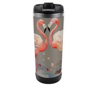 Flamingos And Flowers Gobelet en acier inoxydable de 355 ml avec couvercle, tasse à café portable, étanche, isotherme, tasse de voyage pour boissons chaudes/froides, salle de sport et bureau