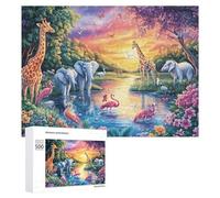 Flamingos et girafes au lac Puzzle 500 Pièces pour Adultes Entraînement Cérébral Maîtrise Logique Cadeau pour Amateurs De Défis 500 PCS