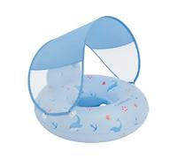Flamingueo Bouée pour Bébé - avec Parasol et Assise Renforcée - PVC Résistant et Polyester - Double Valve - Bleu