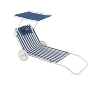 Flamingueo Chaise de Plage - Transat Pliable - 5 Positions - Parasol Réglable UPF 50+ - Oreiller Ergonomique - Convertible en Chariot de Transport - Bleu