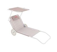 Flamingueo Chaise de Plage - Transat Pliable - 5 Positions - Parasol Réglable UPF 50+ - Oreiller Ergonomique - Convertible en Chariot de Transport - Beige