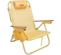 Flamingueo Chaise de Plage, Trou Rembourré Tête et Bras, Inclinable 5 Positions, Repose-Pieds et Accoudoirs Confort, Poignées Sac à Dos Facile Transport, 59 x 62,5 x 77,5 cm