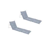 Flamingueo Lot de 2 Chaises de Plage - pour la Plage et Piscine - Inclinable - Transport Facile - Poche Arrière - Léger - Polyester - Bleu Marine