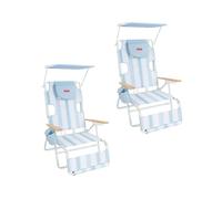 Flamingueo Lot de 2 Chaises de Plage - Trou pour Tête et Bras - 5 Positions - Parasol Réglable UPF 50+ - Poignées Sac à Dos - Repose-Pieds et Accoudoirs - Poche Isotherme - Aluminium et Polyester