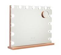Flamingueo Miroir Coiffeuse - 15 LED - 3 Modes D'Éclairage - Intensité Réglable - Contrôle Tactile - Port USB - Miroir Grossissant Inclus - Or Rose - 58x12x48cm