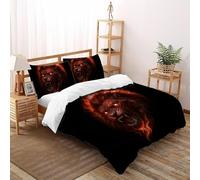Flamme Enfer Lion Ensemble De Lit Super King(260x220cm) Imprimé 3D Faune Let Animal pour Garçons Et Filles en Microfibre Respirant avec Fermeture Éclair Literie Doux