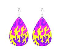 Flamme Jaune-Violette Boucles D'Oreilles Double Face Boucle D'Oreille Légères Pendantes En Cuir Pour Quotidien Femme Fête Des Mères