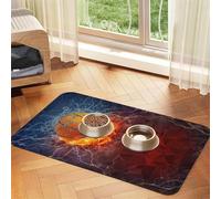 Flammes de Basket-Ball et Gouttes d'eau,Tapis d'alimentation pour Animaux de Compagnie, Sets de Table en Cuir PU pour Chats et Chiens,40x60cm